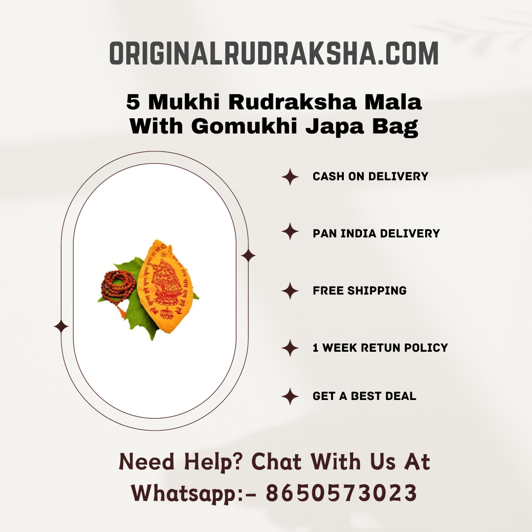 5 Mukhi Rudraksha Mala With Gomukhi Japa Bag