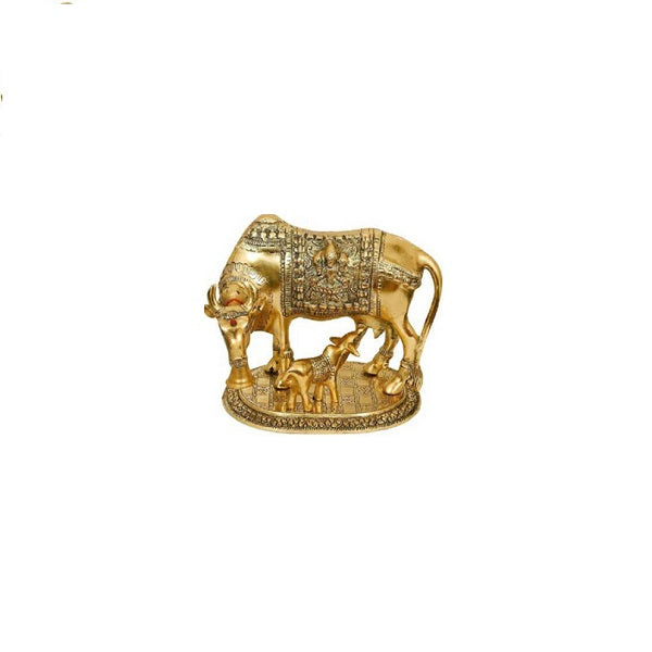 Golden Kamadhenu with Calf Idol Statue
