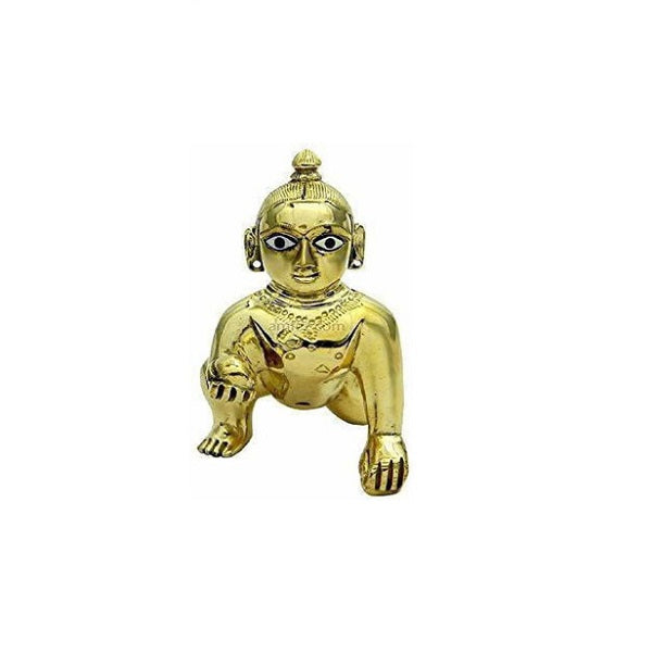 Laddu Gopal Brass Idol/Bal Gopal/Thakur Ji Peetal Murti Medium Height 4 inch (Size Four/4 no.)