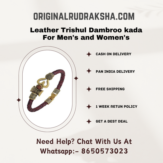 Leather Trishul Dambroo kada For Men's and Women's