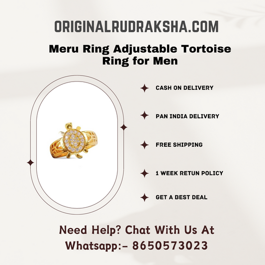 Meru Ring Adjustable Tortoise Ring for Men and Women for Good Luck, Ring