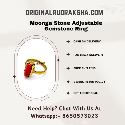 Moonga Stone Adjustable Gemstone Ring