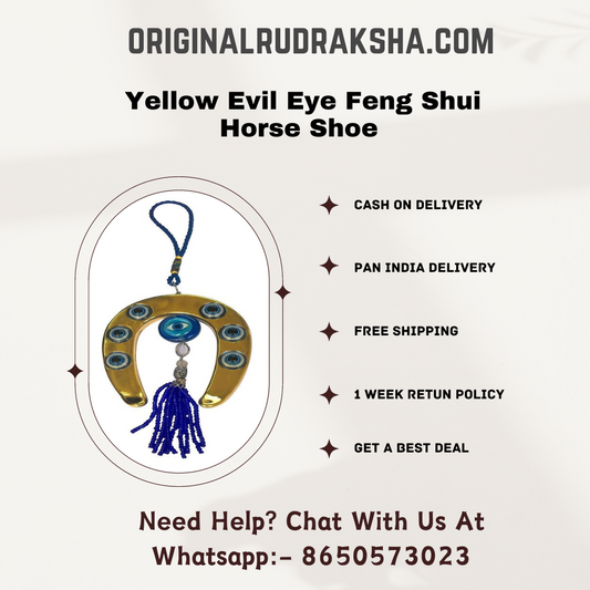 Yellow Evil Eye Feng Shui Horse Shoe Amulet With a Third Eye