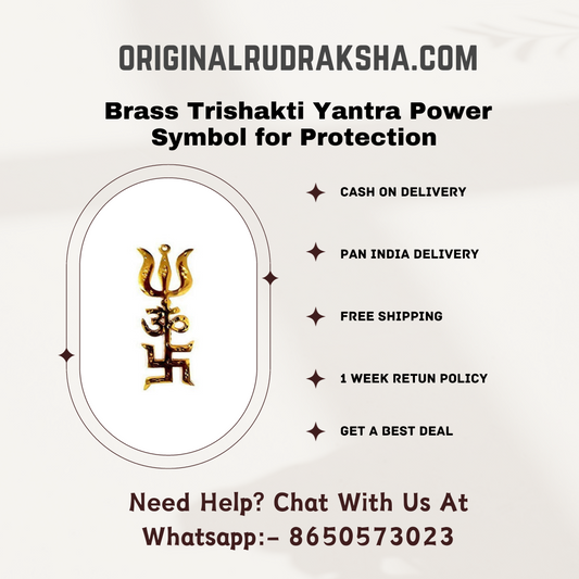 Brass Trishakti Yantra Power Symbol for Protection Swastik Om Trishul Symbol